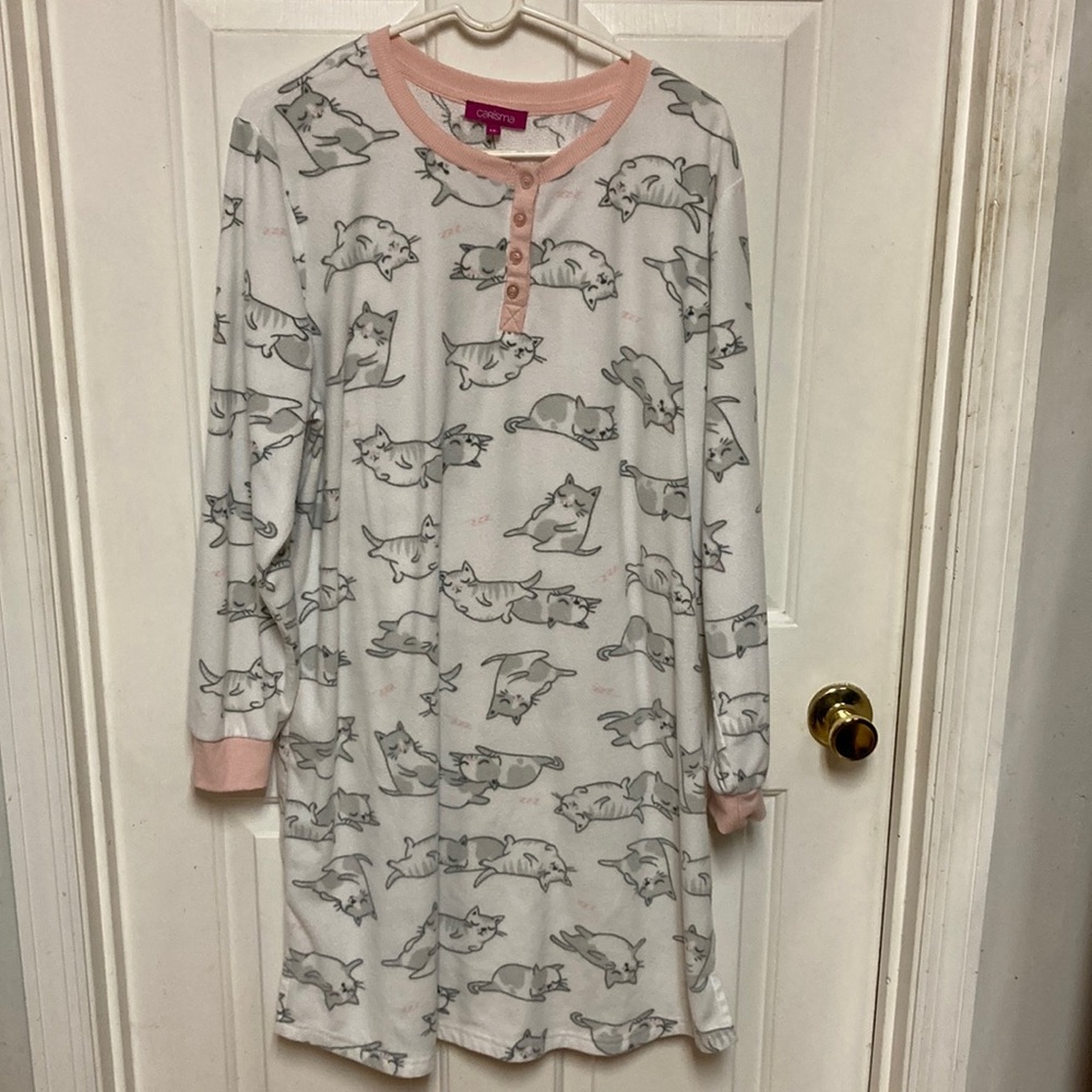 Carisma  Cozy Cat Nightgown - White and Pink